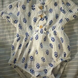 Floral Baby Romper with Wooden Buttons